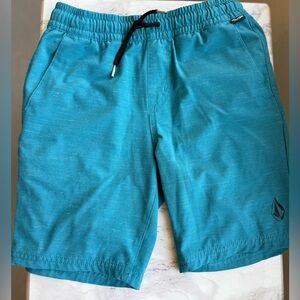 VOLCOM Boys Teal Blue Hybrid Surf & Turf Shorts 5Y